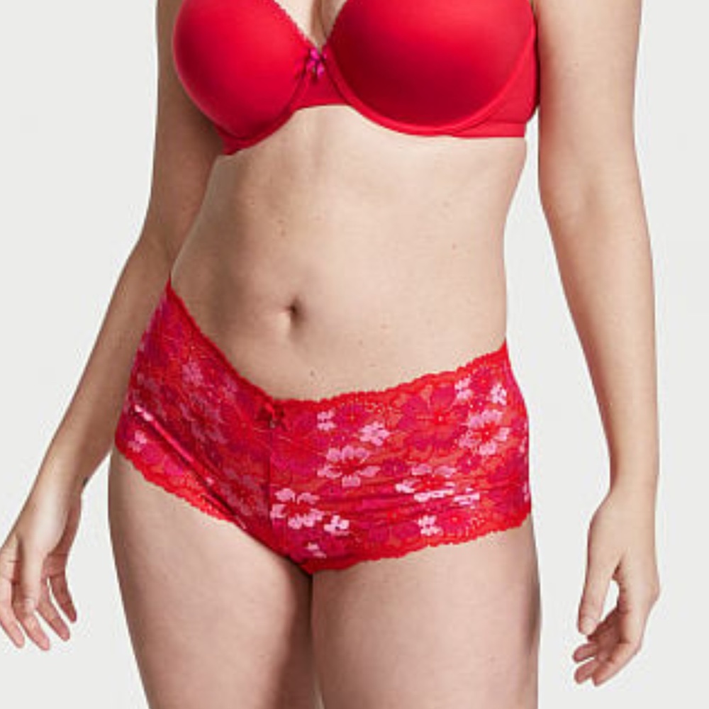 Victoria's Secret Body by Victoria Lace Boyshort Panty Lipstick Berry Blush XS